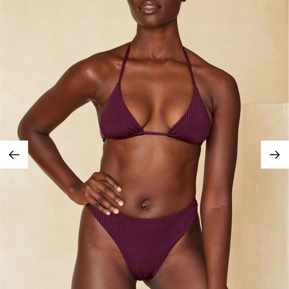 Monday Swimwear Eggplant Wide Rib bikini Palma top medium Capri thong small NWT